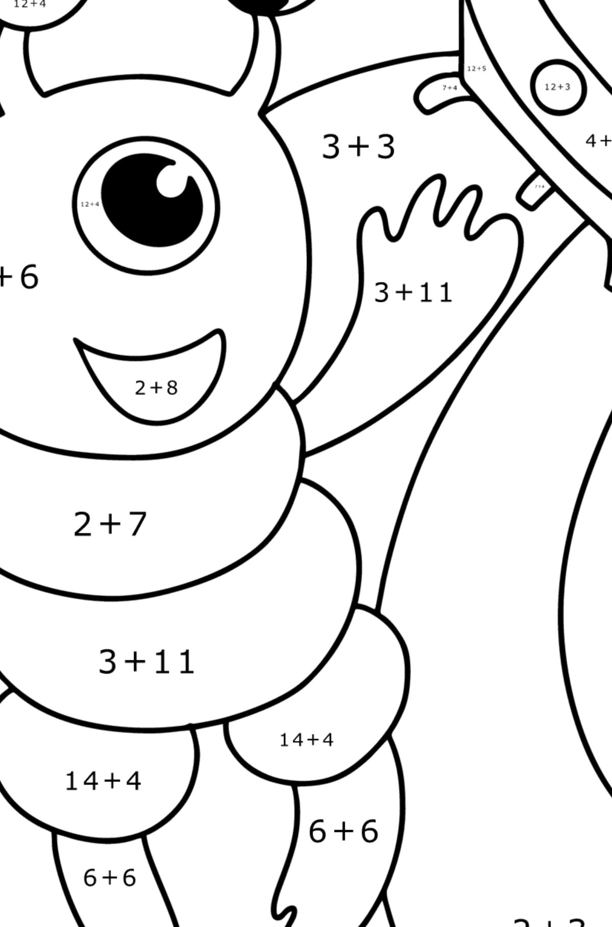 Alien in space coloring page - Math Coloring - Addition for Kids