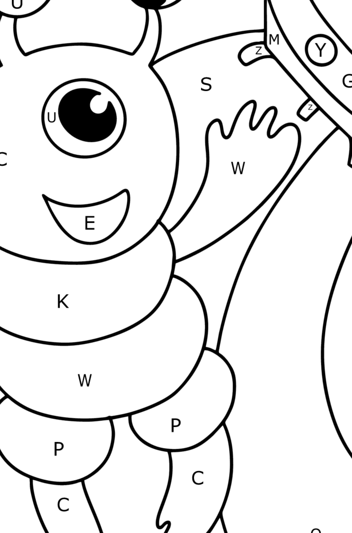Alien in space coloring page - Coloring by Letters for Kids