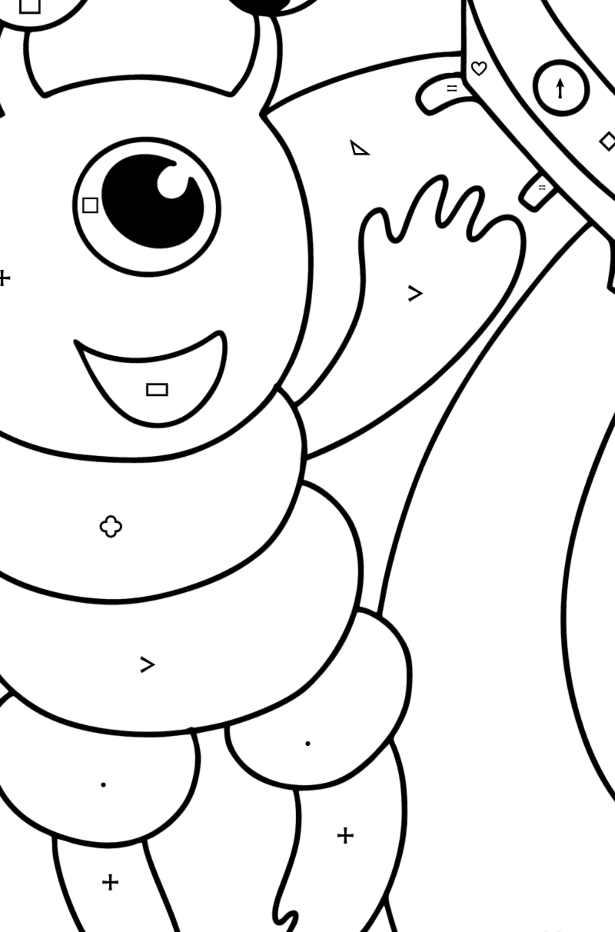 Alien in space coloring page - Coloring by Symbols and Geometric Shapes for Kids
