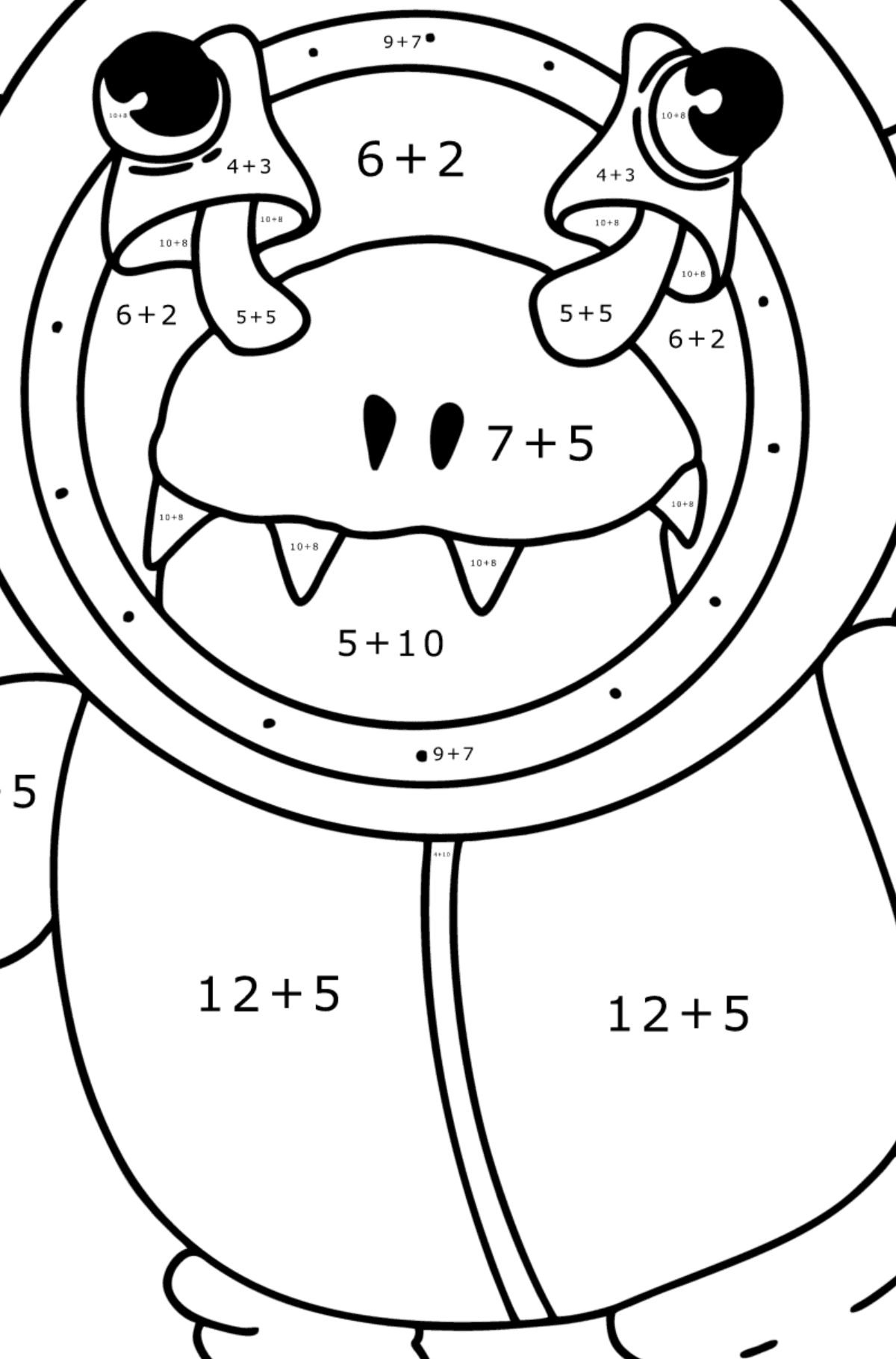 Coloring page alien in spacesuit - Math Coloring - Addition for Kids