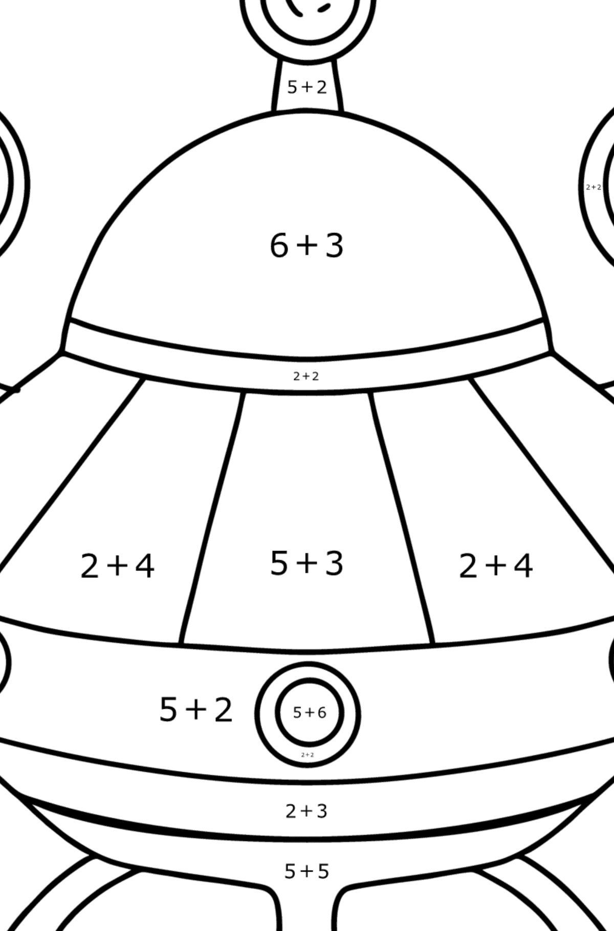 Alien spaceship coloring pages - Math Coloring - Addition for Kids