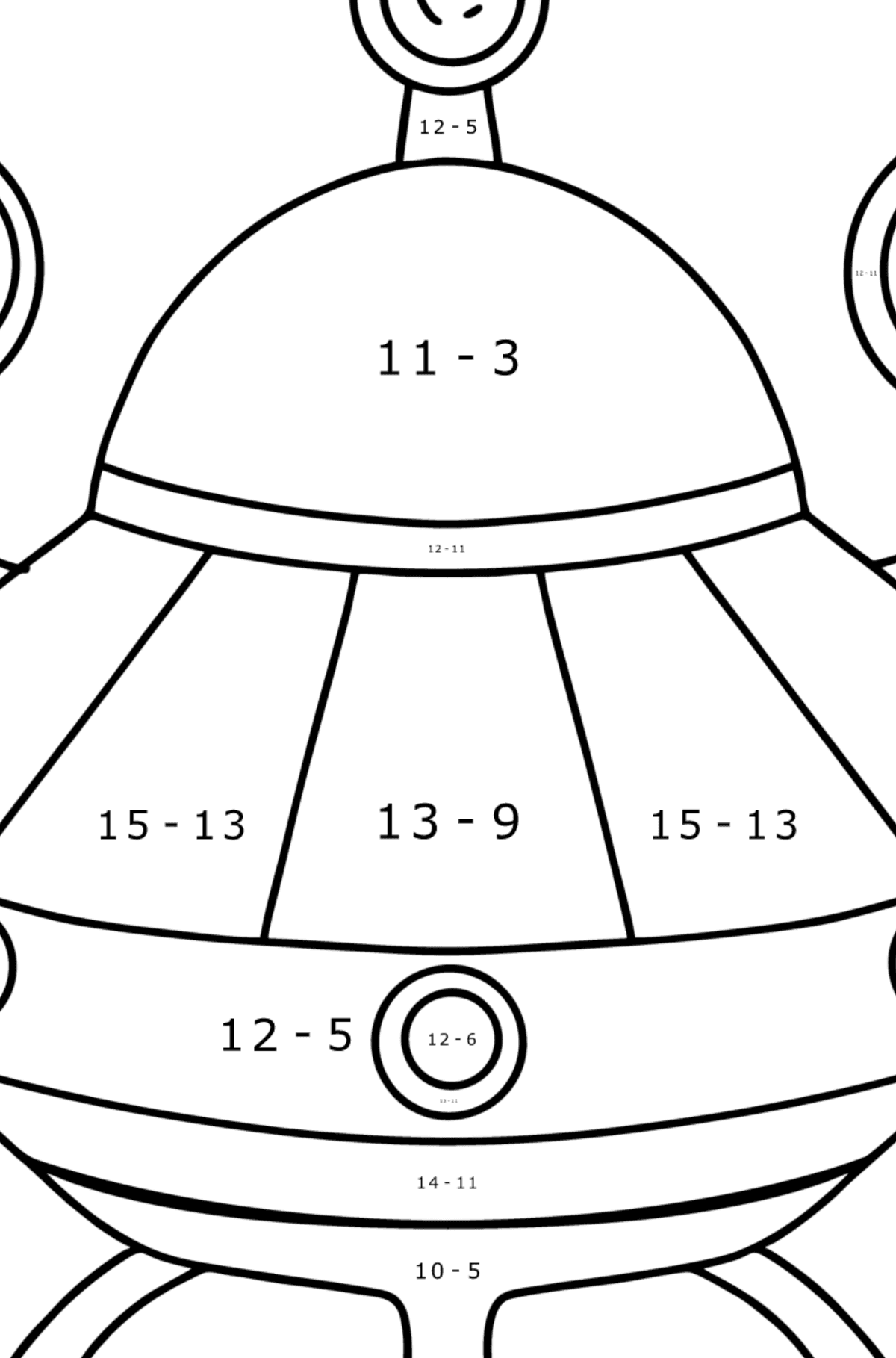 Alien spaceship coloring pages - Math Coloring - Subtraction for Kids