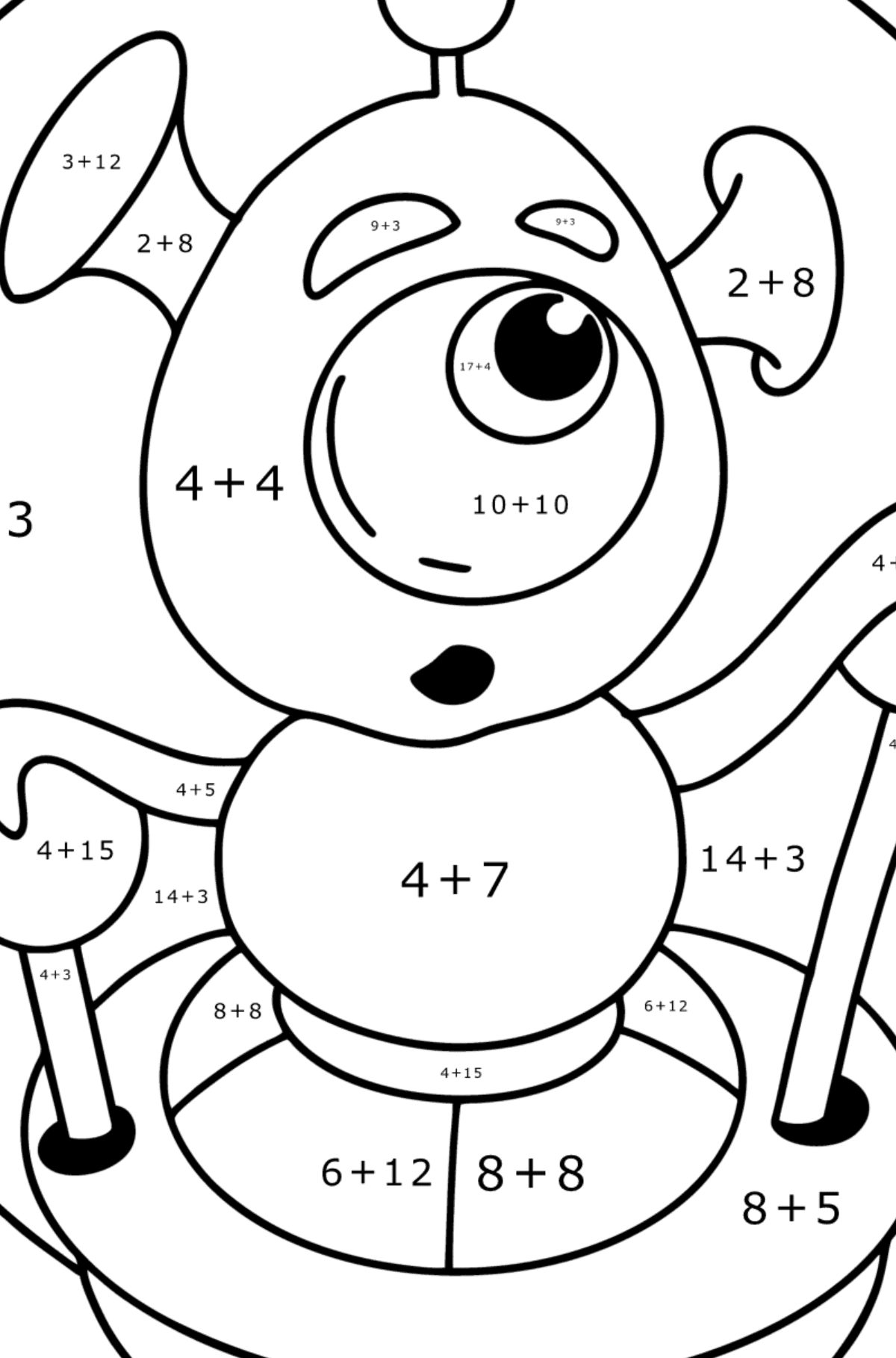 Baby Alien coloring pages - Math Coloring - Addition for Kids