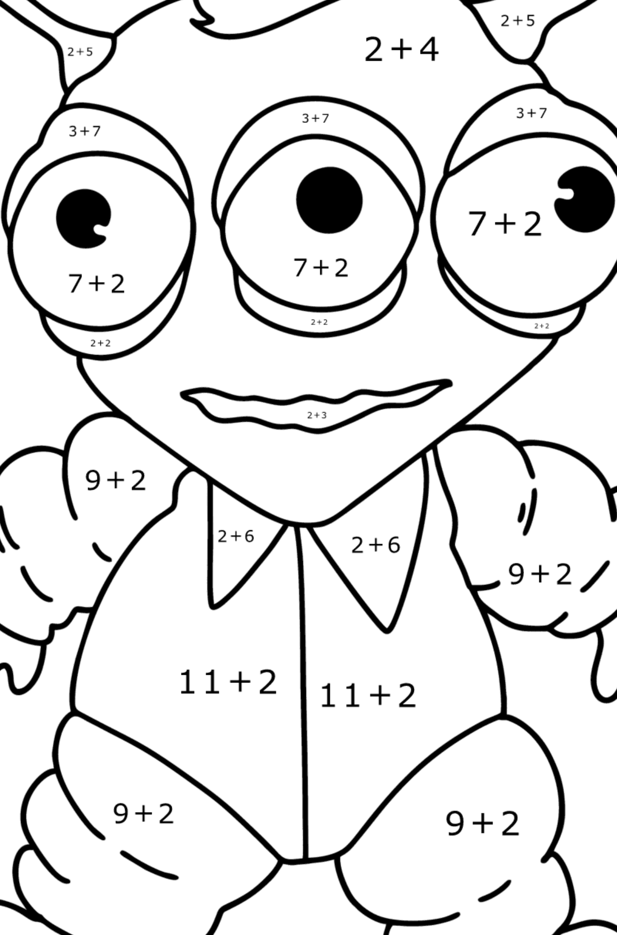 Cartoon Alien Coloring page - Math Coloring - Addition for Kids