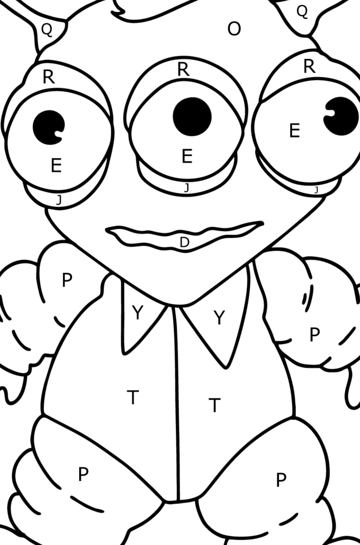 Cartoon Alien Coloring page - Coloring by Letters for Kids