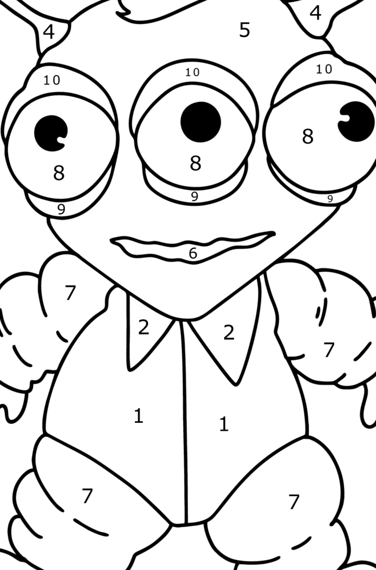 Cartoon Alien Coloring page - Coloring by Numbers for Kids