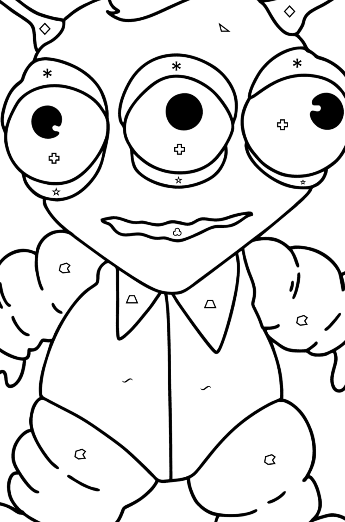 Cartoon Alien Coloring page - Coloring by Symbols and Geometric Shapes for Kids