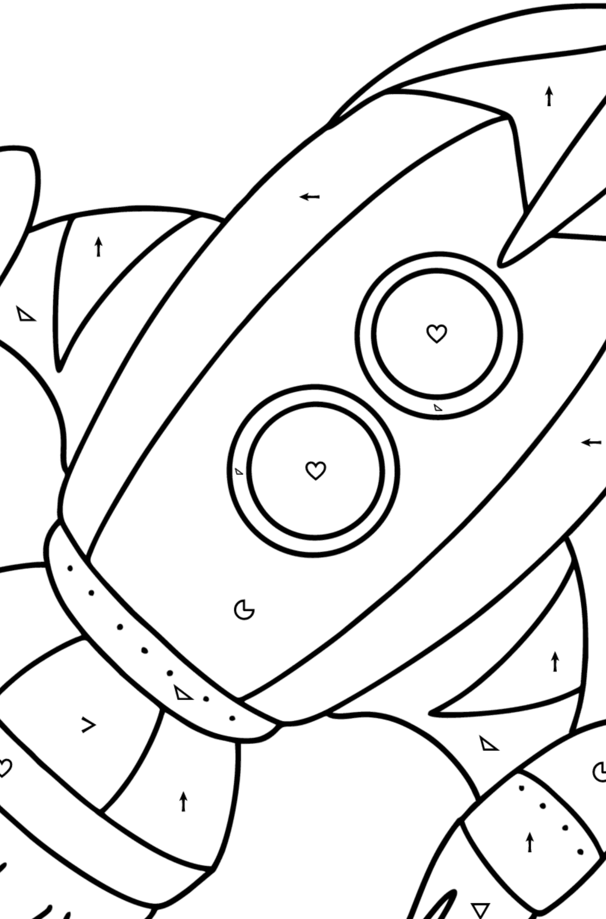 Cartoon rocket coloring page - Coloring by Symbols and Geometric Shapes for Kids