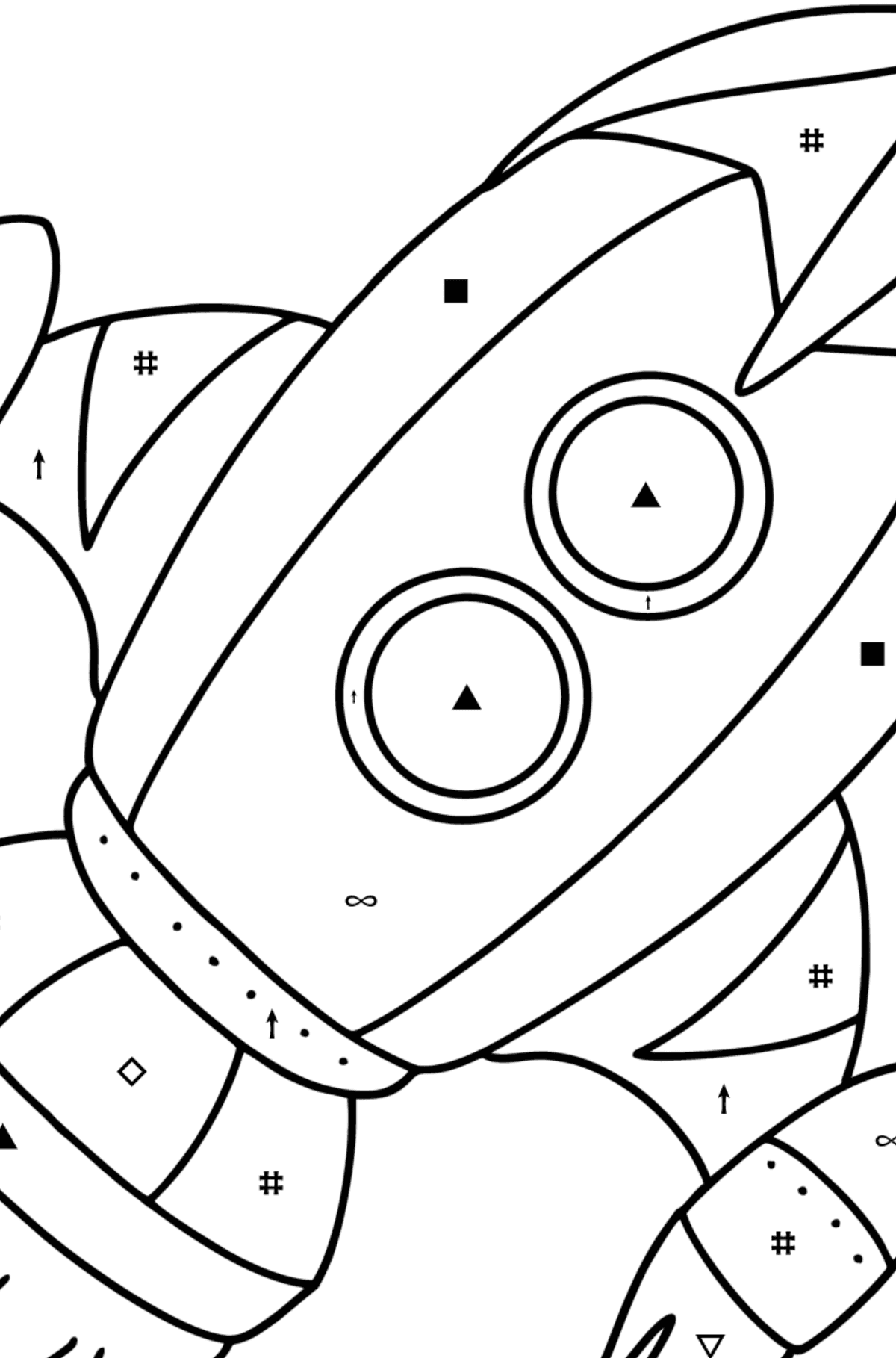 Cartoon rocket coloring page - Coloring by Symbols for Kids