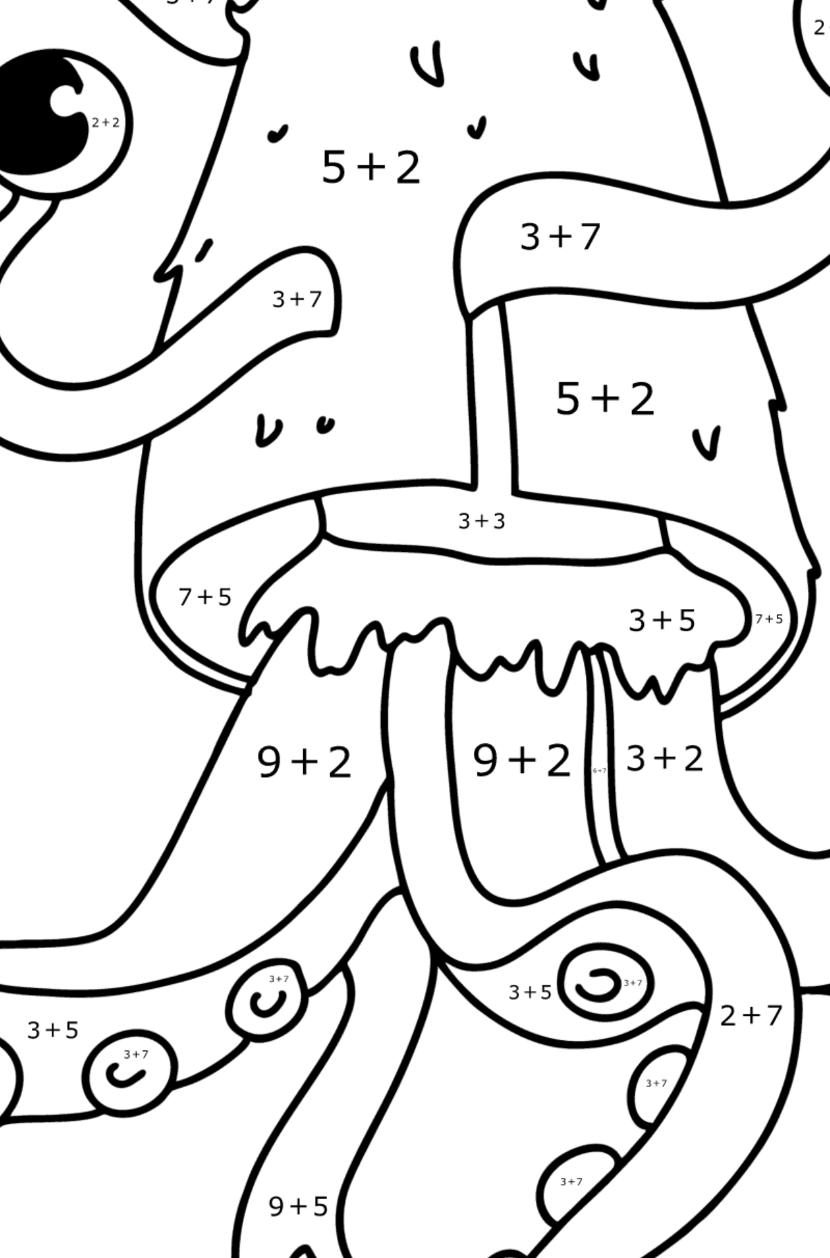 Monster romvesen tegning til fargelegging - Matematisk fargeleggingsside - addisjon for barn