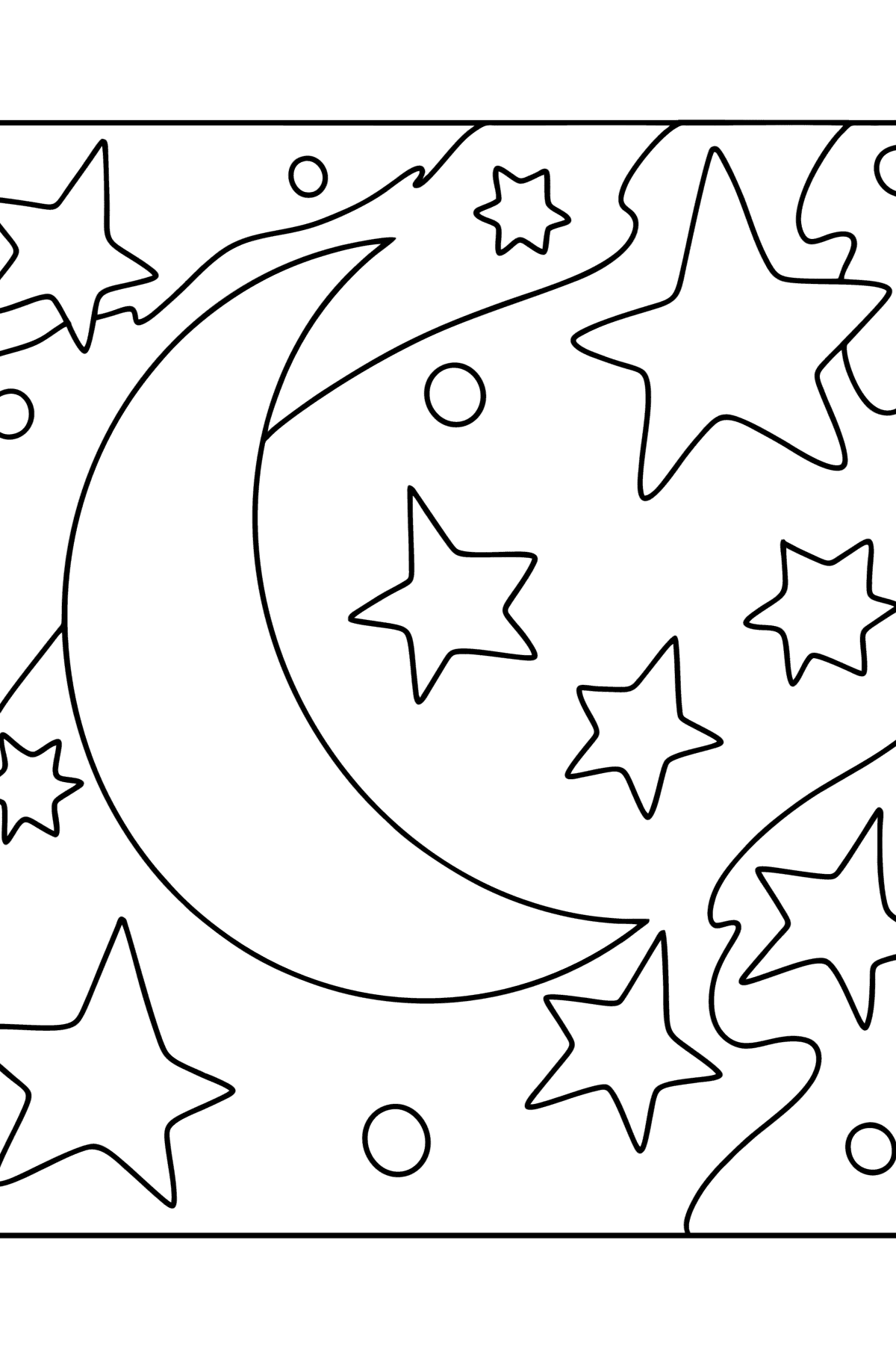 Maan en sterren kleurplaat - kleurplaten voor kinderen