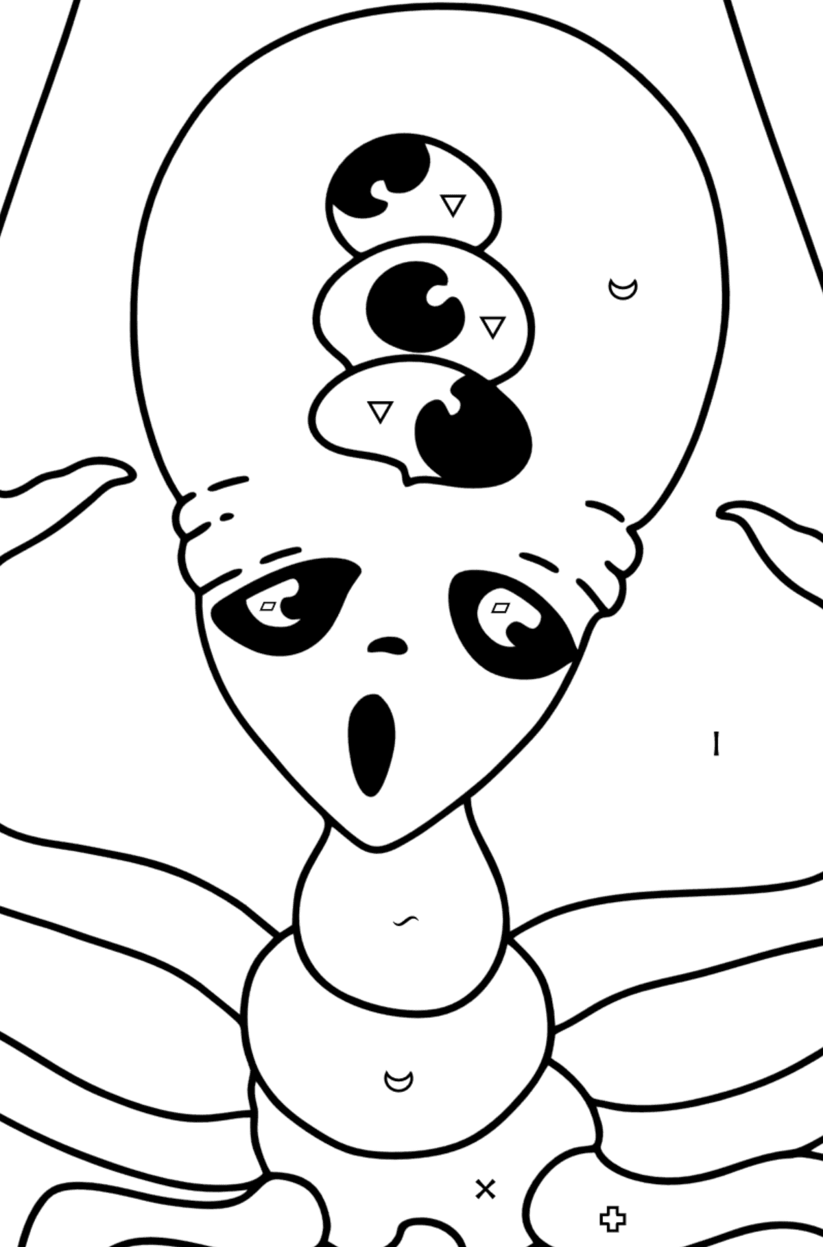 Scary Alien Coloring page - Coloring by Symbols and Geometric Shapes for Kids