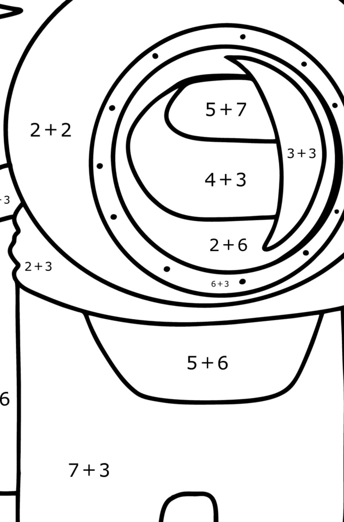 Colouring page of Among Us - Math Coloring - Addition for Kids