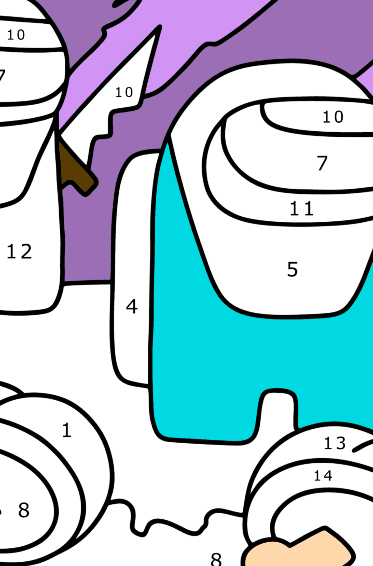 Розмальовка Битва Among Us - Розмальовки за номерами для дітей