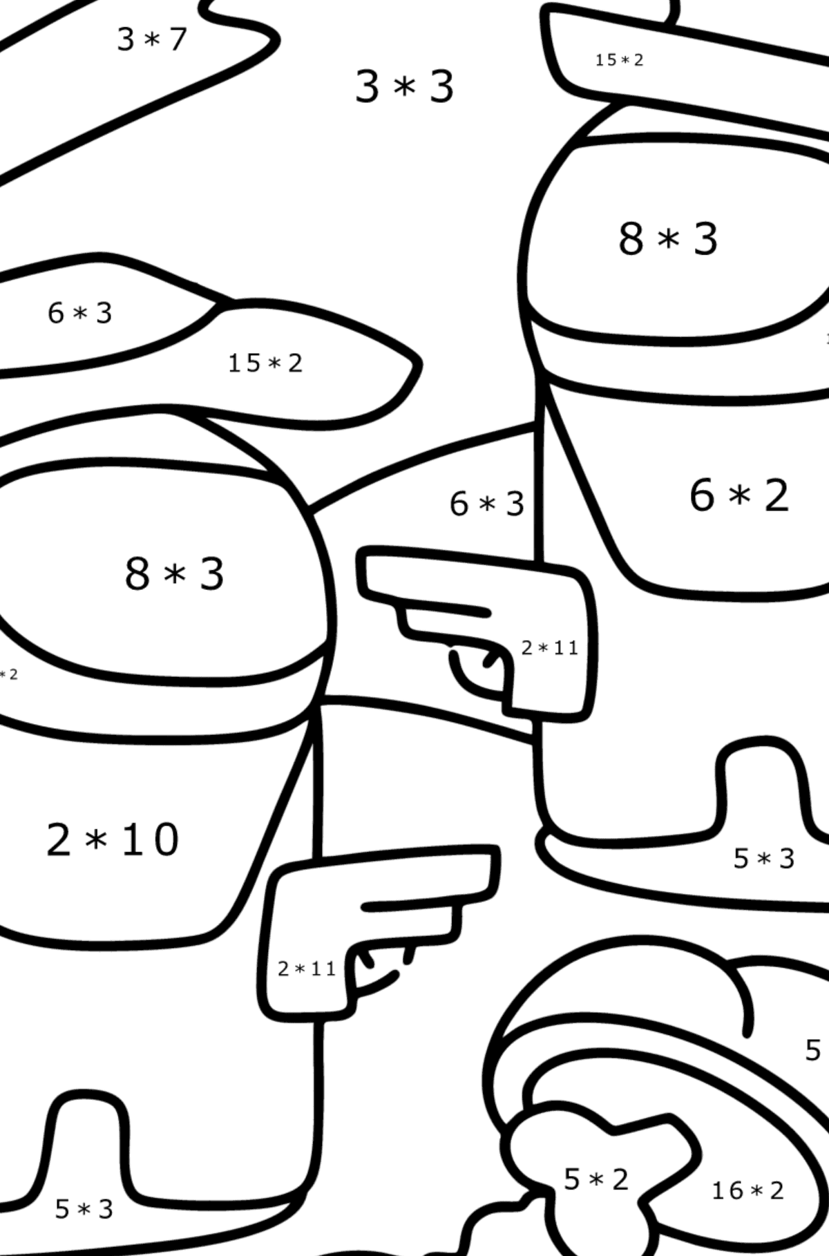 Розмальовка Among Us Страшний сюжет - Математична Розмальовка Множення для дітей