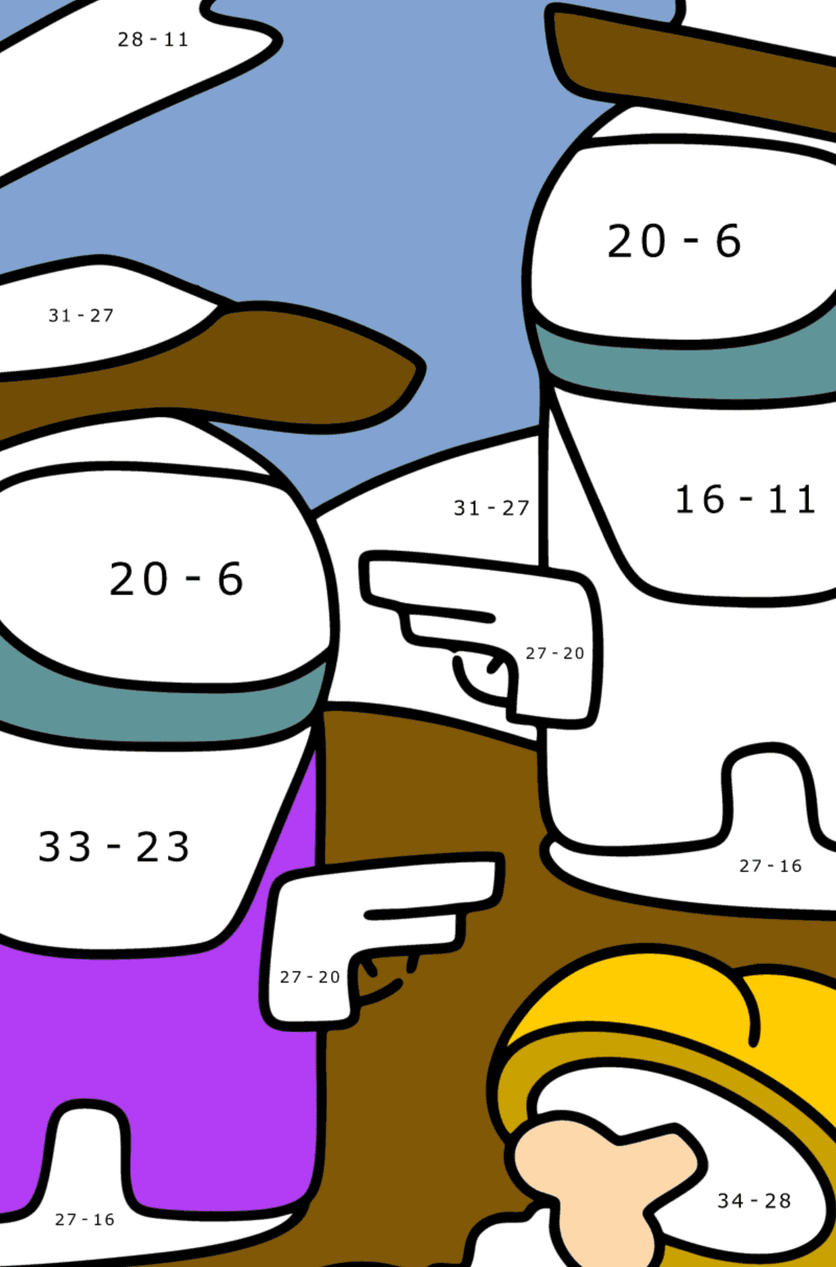 Among Us ijesztő történet színező - Matematikai színezés - kivonás gyerekeknek