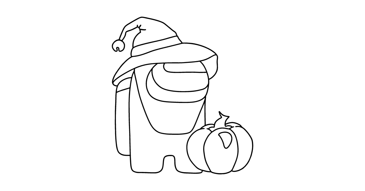 Mezi N mi P edve er V ech svat ch - Among Us Halloween Coloring Page Landscape 