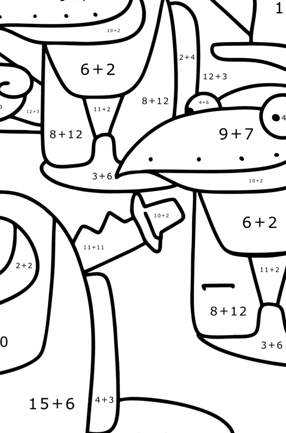 Розмальовка Among Us Cамозванець - Математична Розмальовка Додавання для дітей