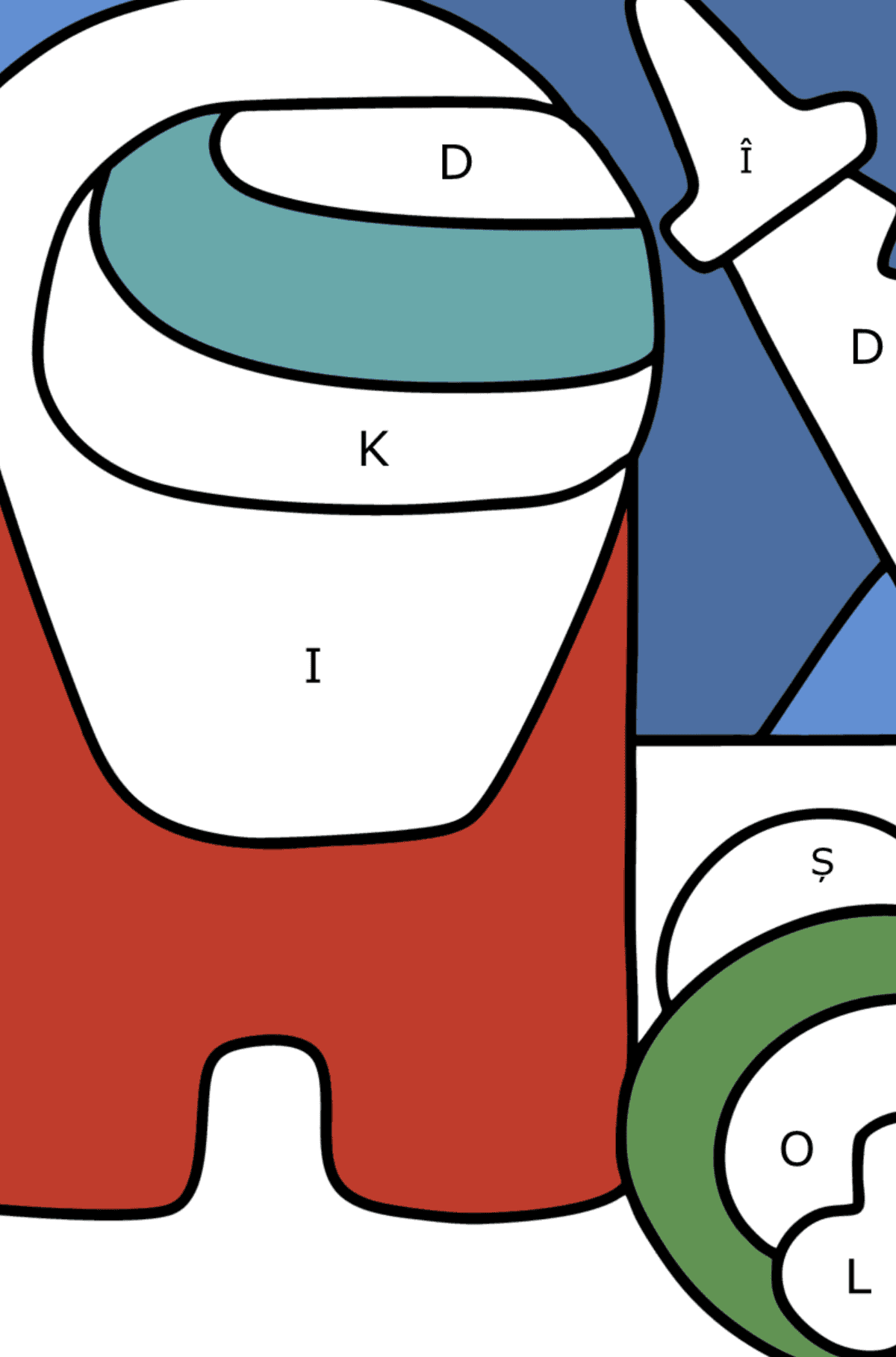 Printre Noi sabotor desen de colorat - Desen de colorat după Literă pentru copii