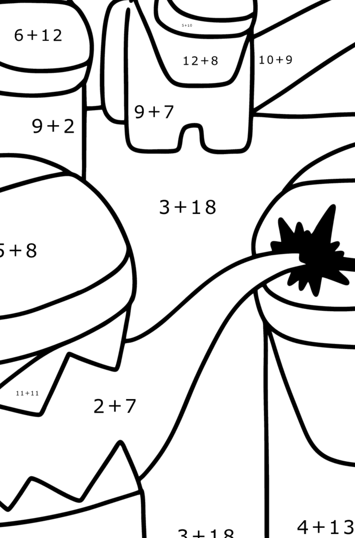 Coloring page Among As Meeting with a monster - Math Coloring - Addition for Kids
