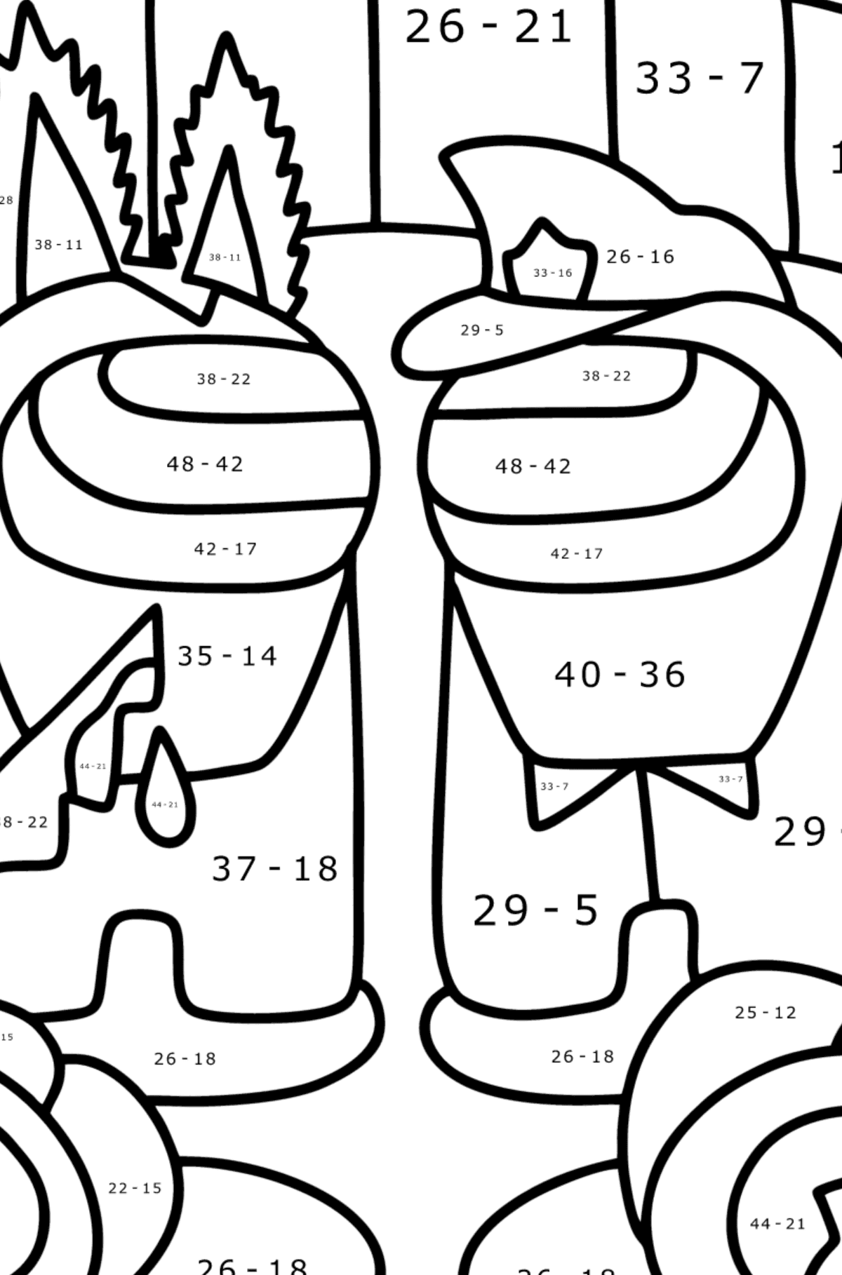Among Us Meeting with the Sheriff coloring page - Math Coloring - Subtraction for Kids