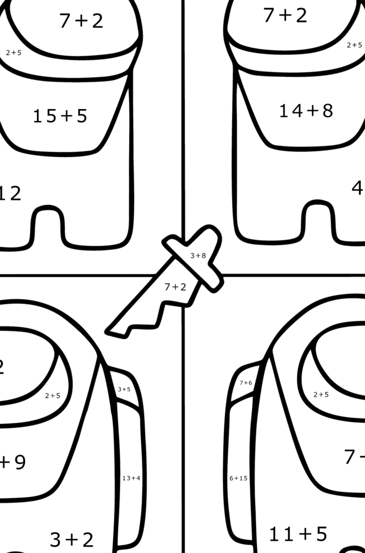 Coloring page Among Us pattern - Math Coloring - Addition for Kids