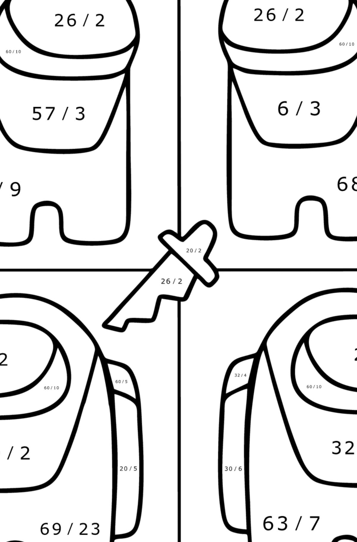 Coloring page Among Us pattern - Math Coloring - Division for Kids