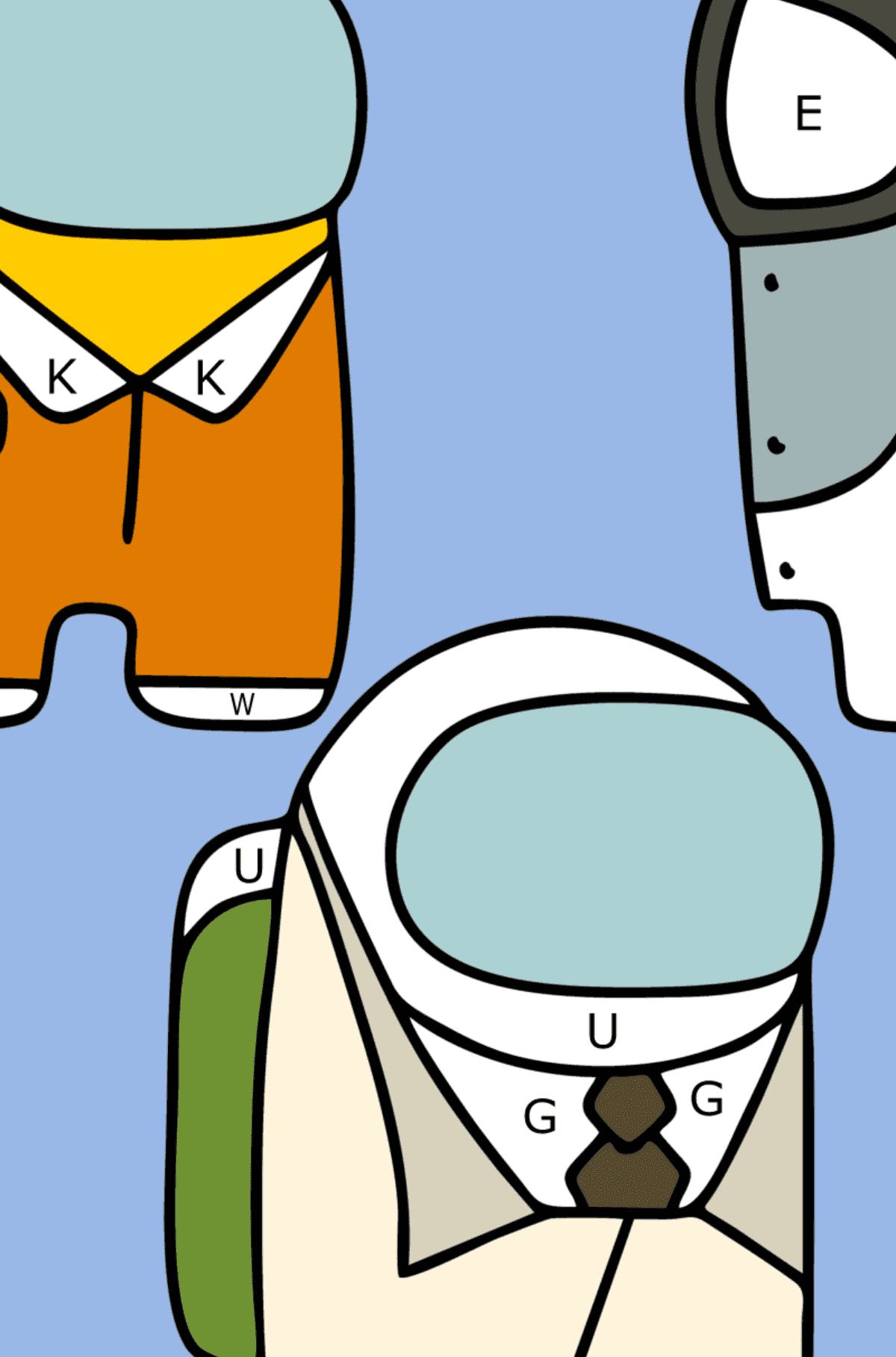 Coloring page cool skins from Among Us - Coloring by Letters for Kids