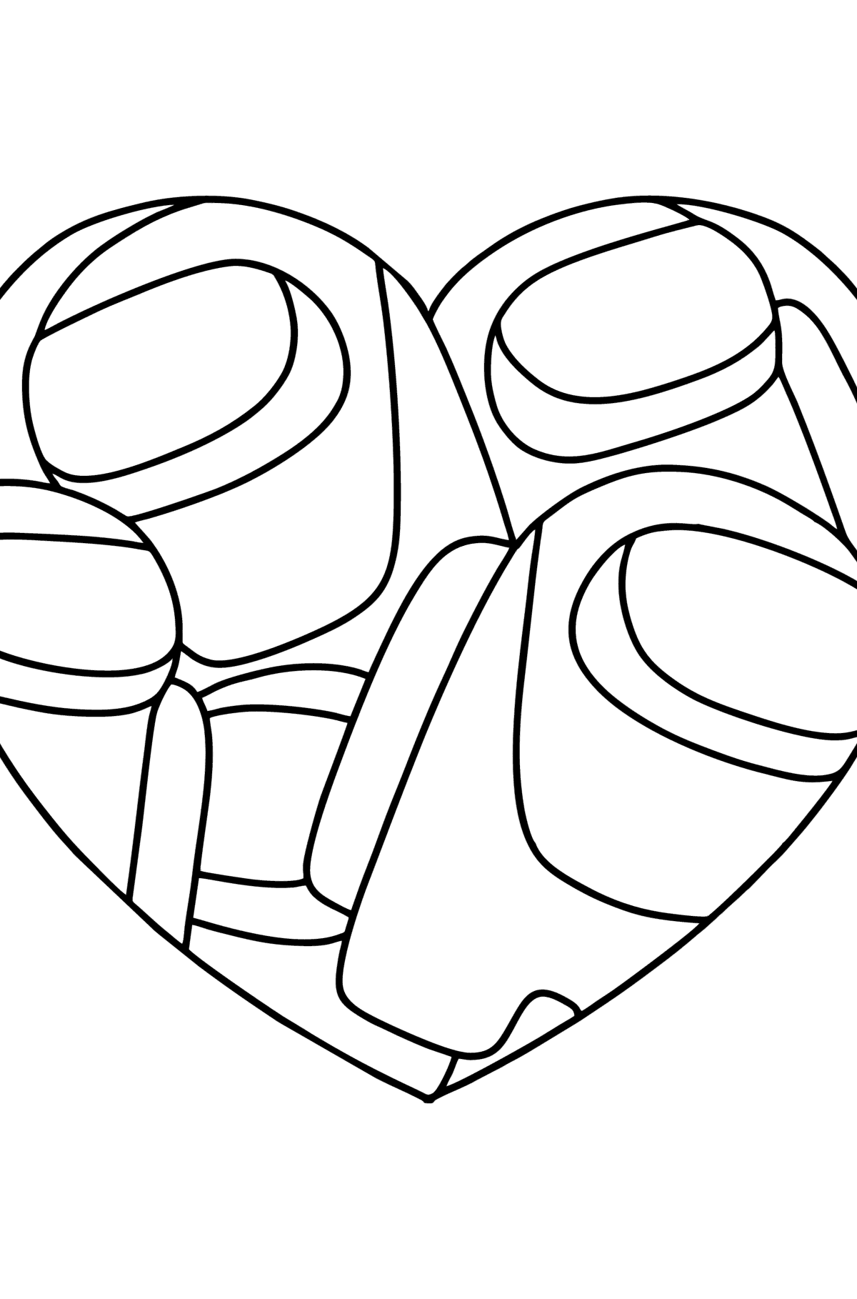 Розмальовка сердце з героями Амонг Ас - Розмальовки для дітей