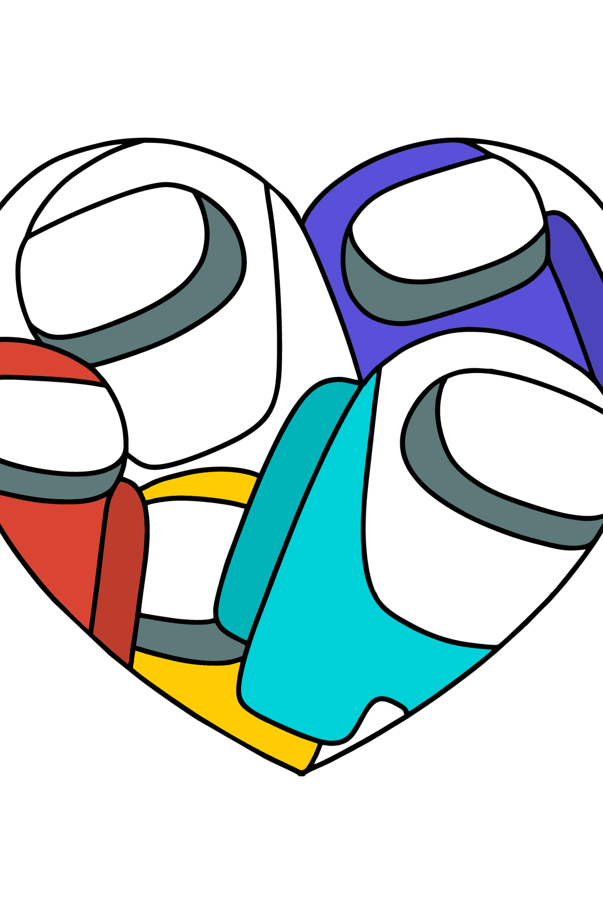 Disegno da colorare cuore con gli eroi di Among As - Disegni da colorare per bambini
