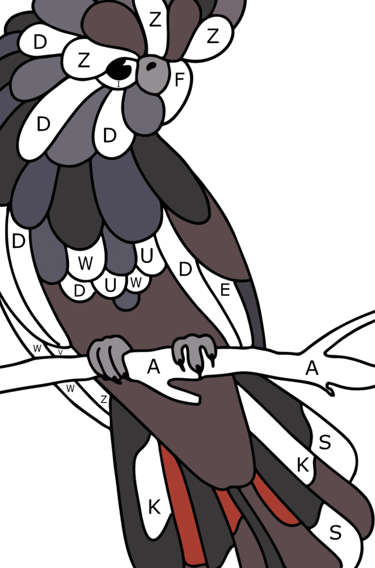 Desen de colorat Cacatoul negru - Desen de colorat după Literă pentru copii