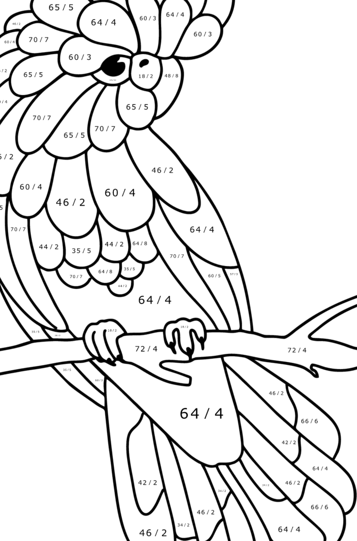Black cockatoo сoloring page - Math Coloring - Division for Kids