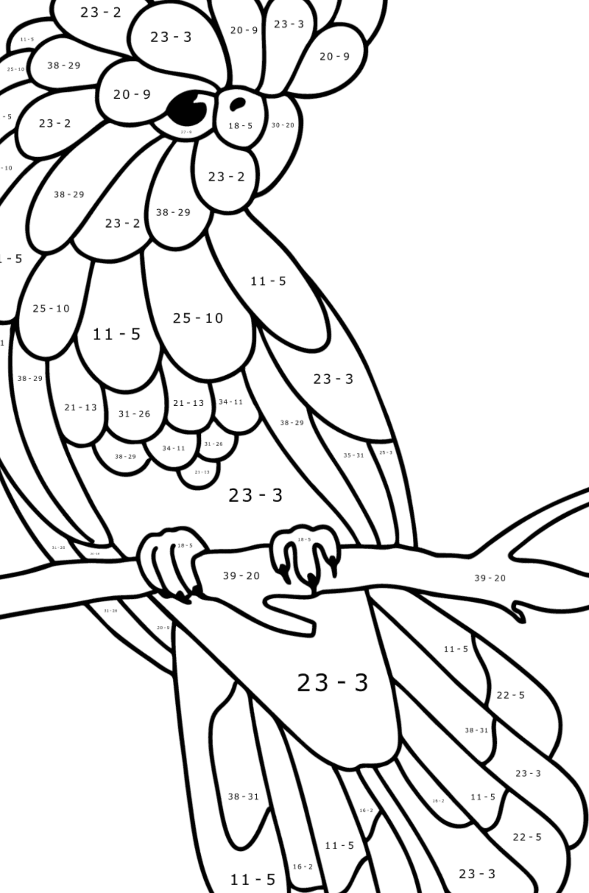 Black cockatoo сoloring page - Math Coloring - Subtraction for Kids