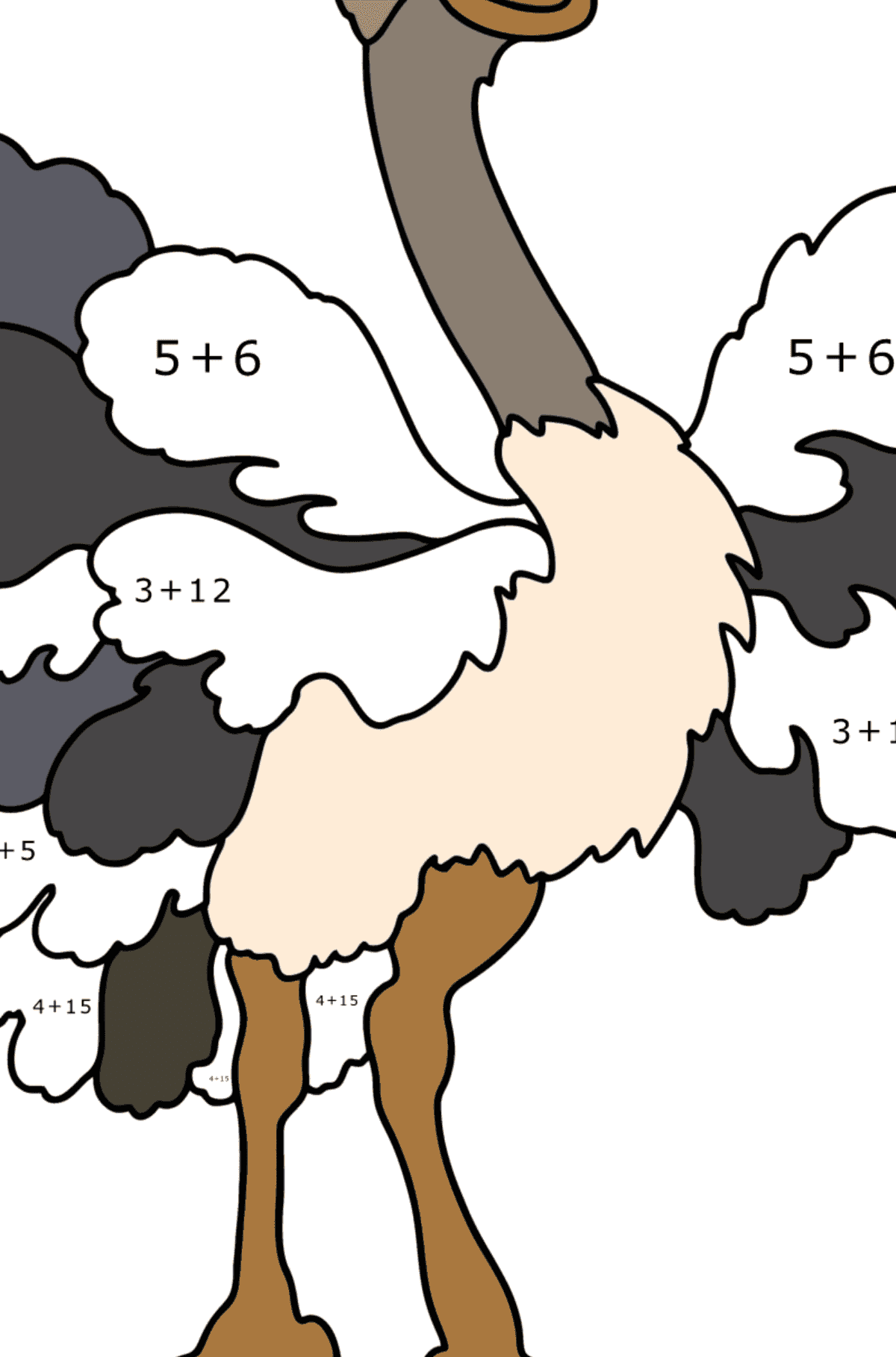 Tegning til farvning Emu - Matematisk farvelægning side -- Tilføjelse for børn