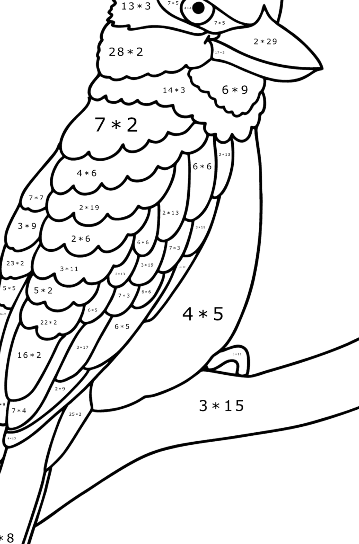 Värityskuva Kookaburra - Matemaattinen Värityskirja - Kertolasku lapsille