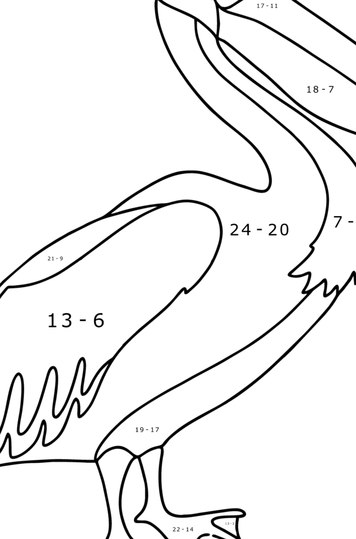 Pelican сoloring page - Math Coloring - Subtraction for Kids