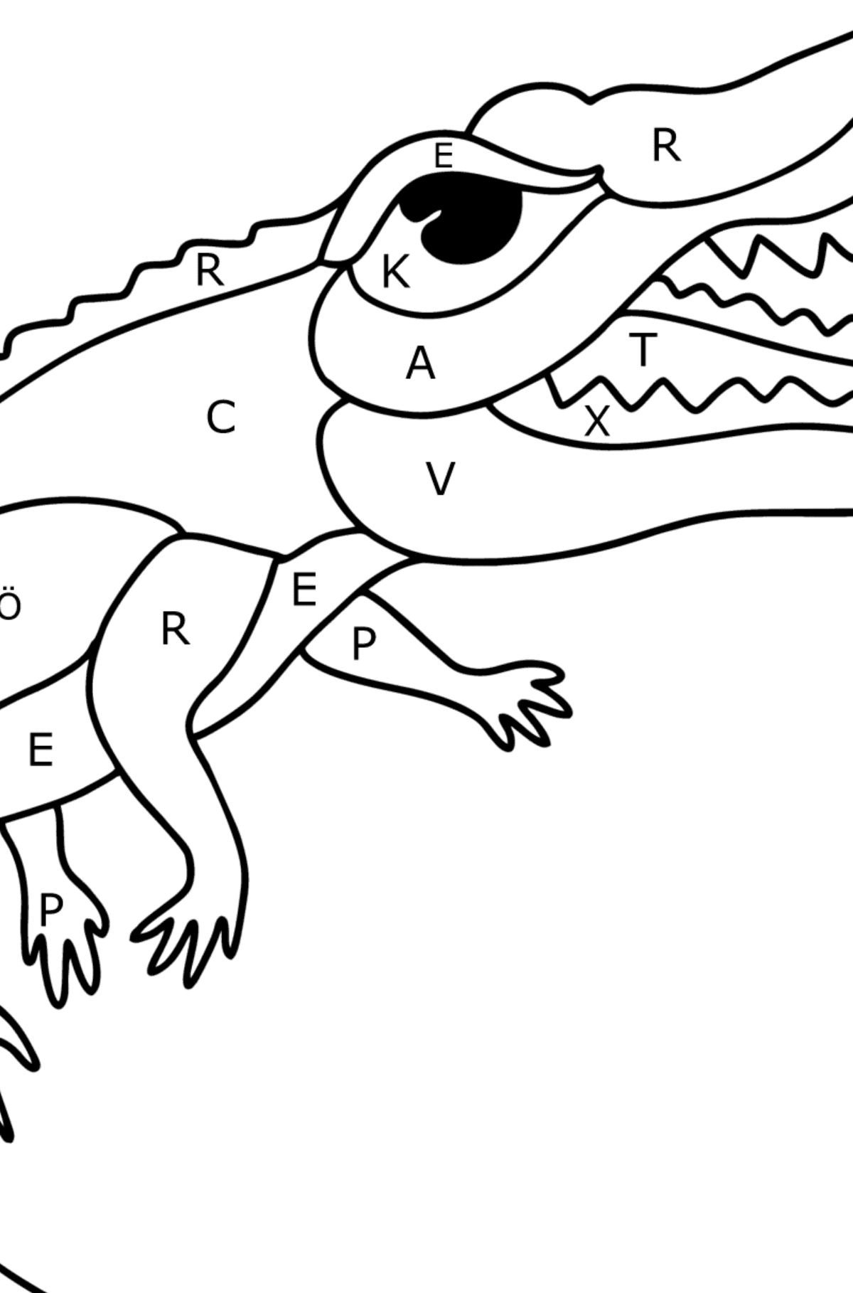 Värityskuva Suolaisen veden krokotiili - Väritys Kirjaimien mukaan lapsille