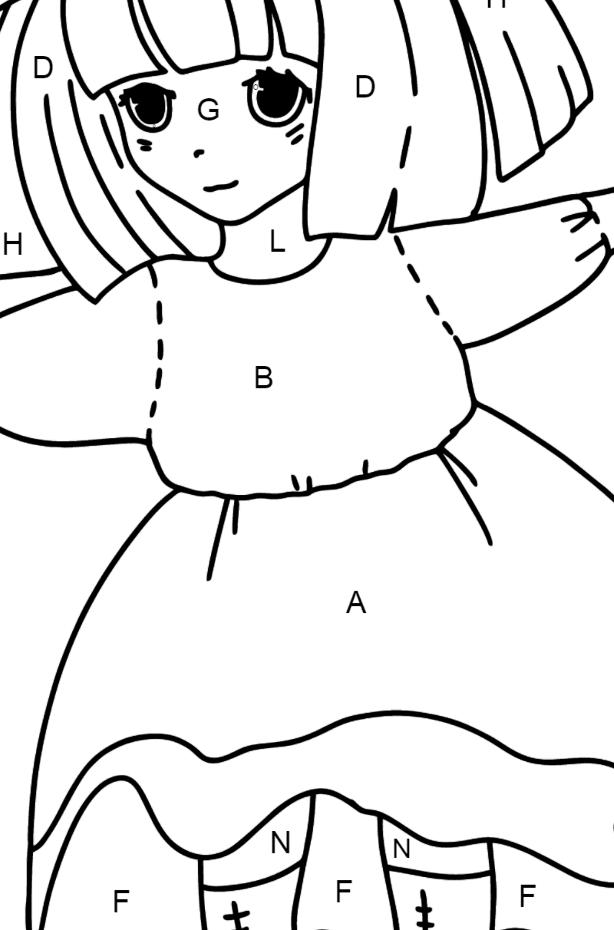 Anime Girl Dancing coloring page - Coloring by Letters for Kids
