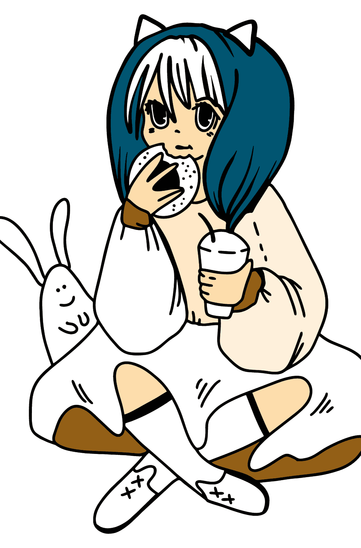 Anime Girl Eating coloring page - Coloring Pages for Kids