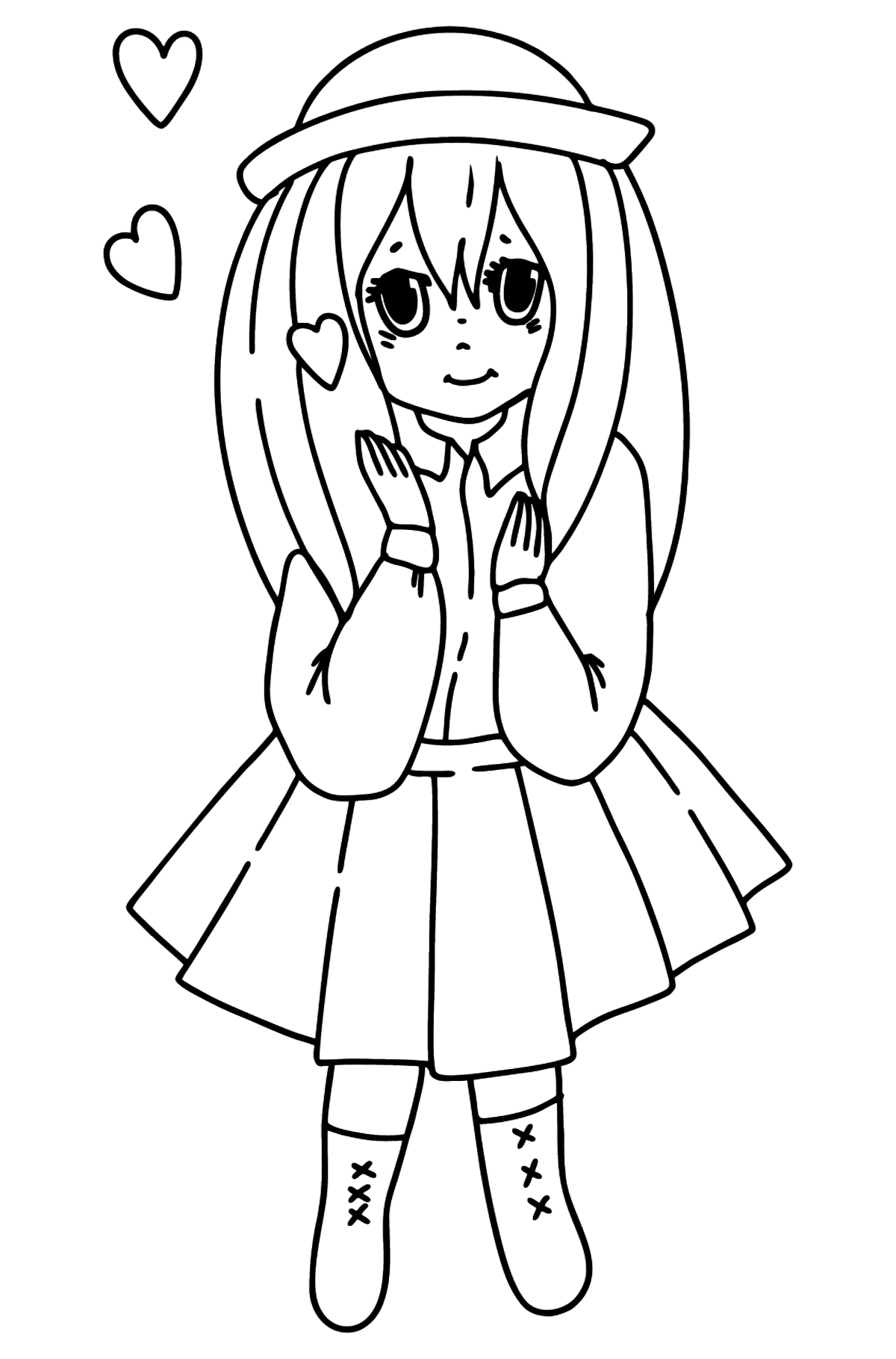 Anime girl in love coloring page ♥ Online and Print for Free