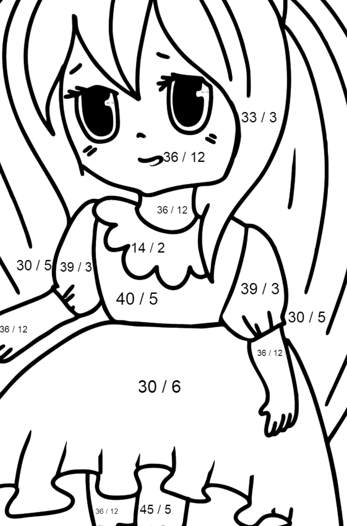Anime Girl in Pink coloring page - Math Coloring - Division for Kids
