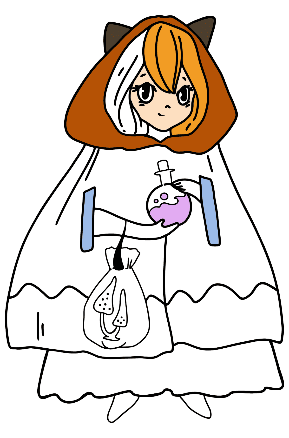 Anime Girl Witch Kolorowanka - Kolorowanki dla dzieci
