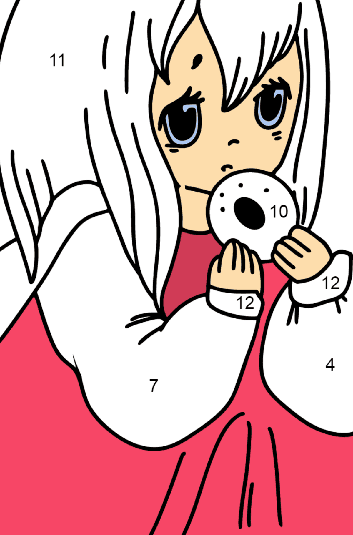 Desenhos Anime para colorir - menina com rosquinha - Colorir por Números para Crianças