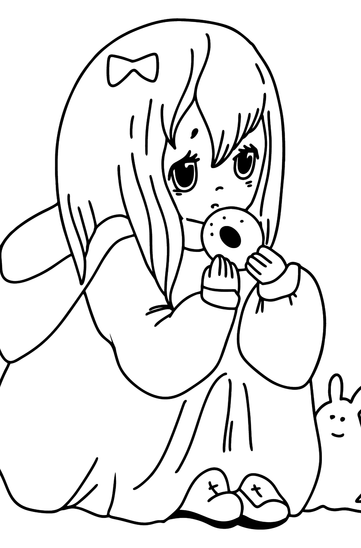 Dibujo de Chica Anime con Donut para colorear - Dibujos para Colorear para Niños
