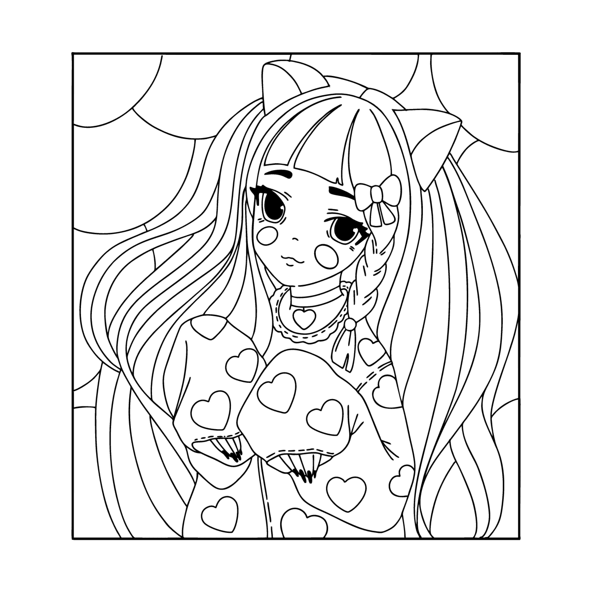 Anime girl with ears and paws coloring page ♥ Online and Print