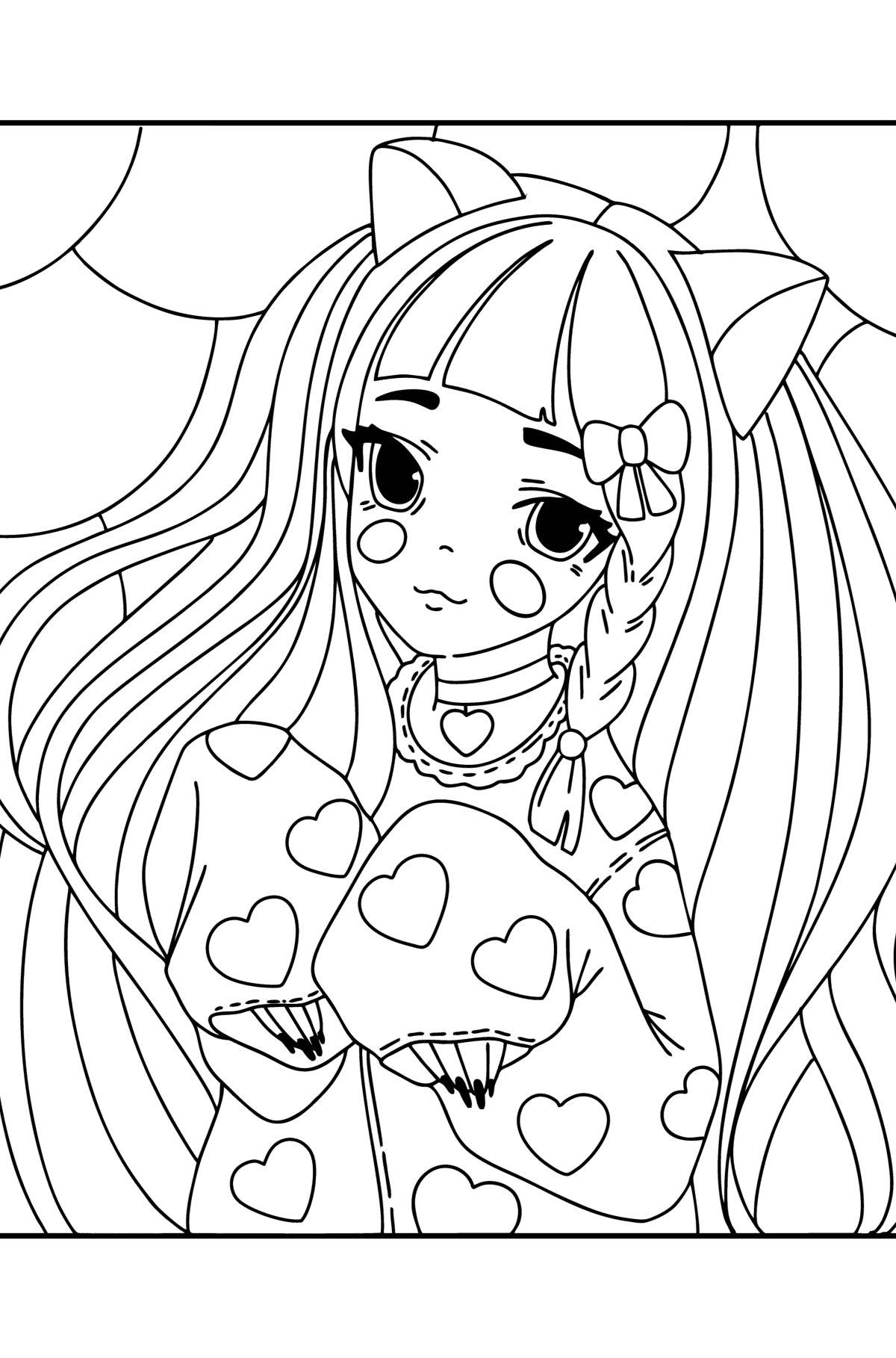 Anime girl with ears and paws coloring page ♥ Online and Print