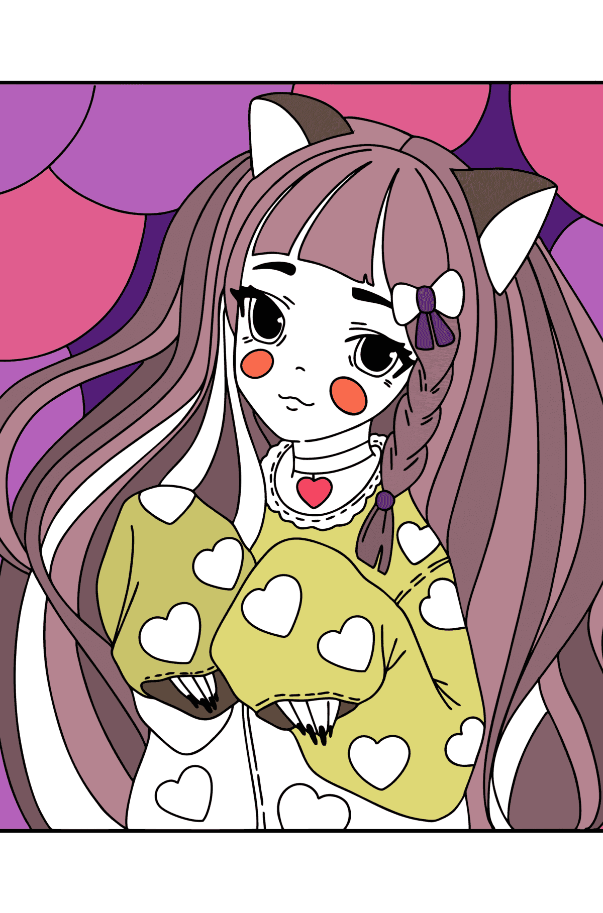 Anime tyttö korvat ja tassut värityskuva - Värityskuvat lapsille