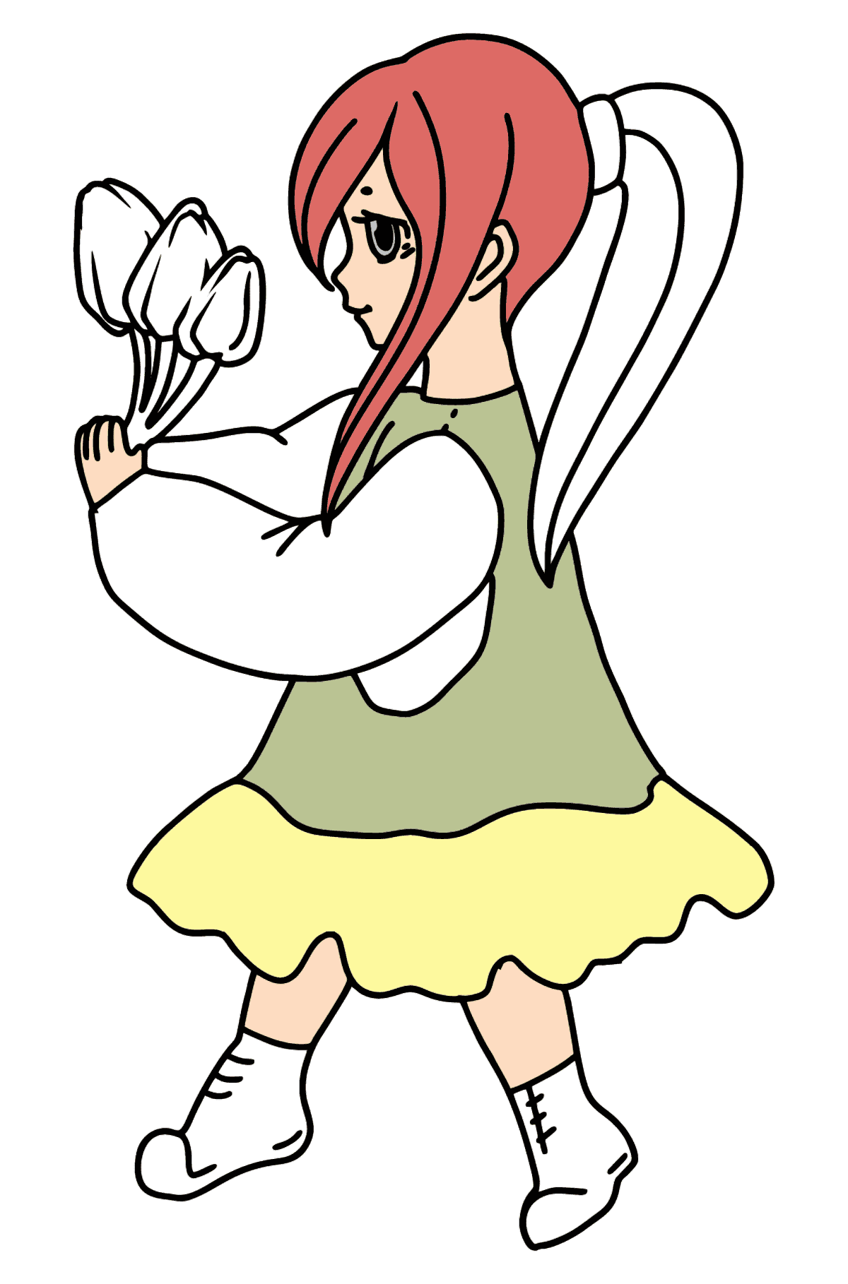 Anime Girl with Flowers coloring page - Coloring Pages for Kids