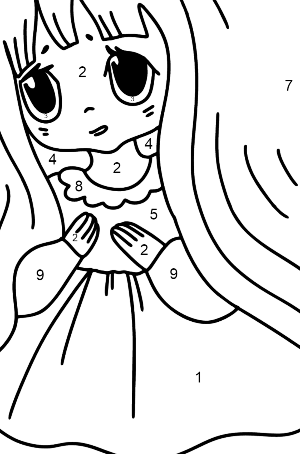 Anime Sad Girl Coloring Pages - Coloring by Numbers for Kids