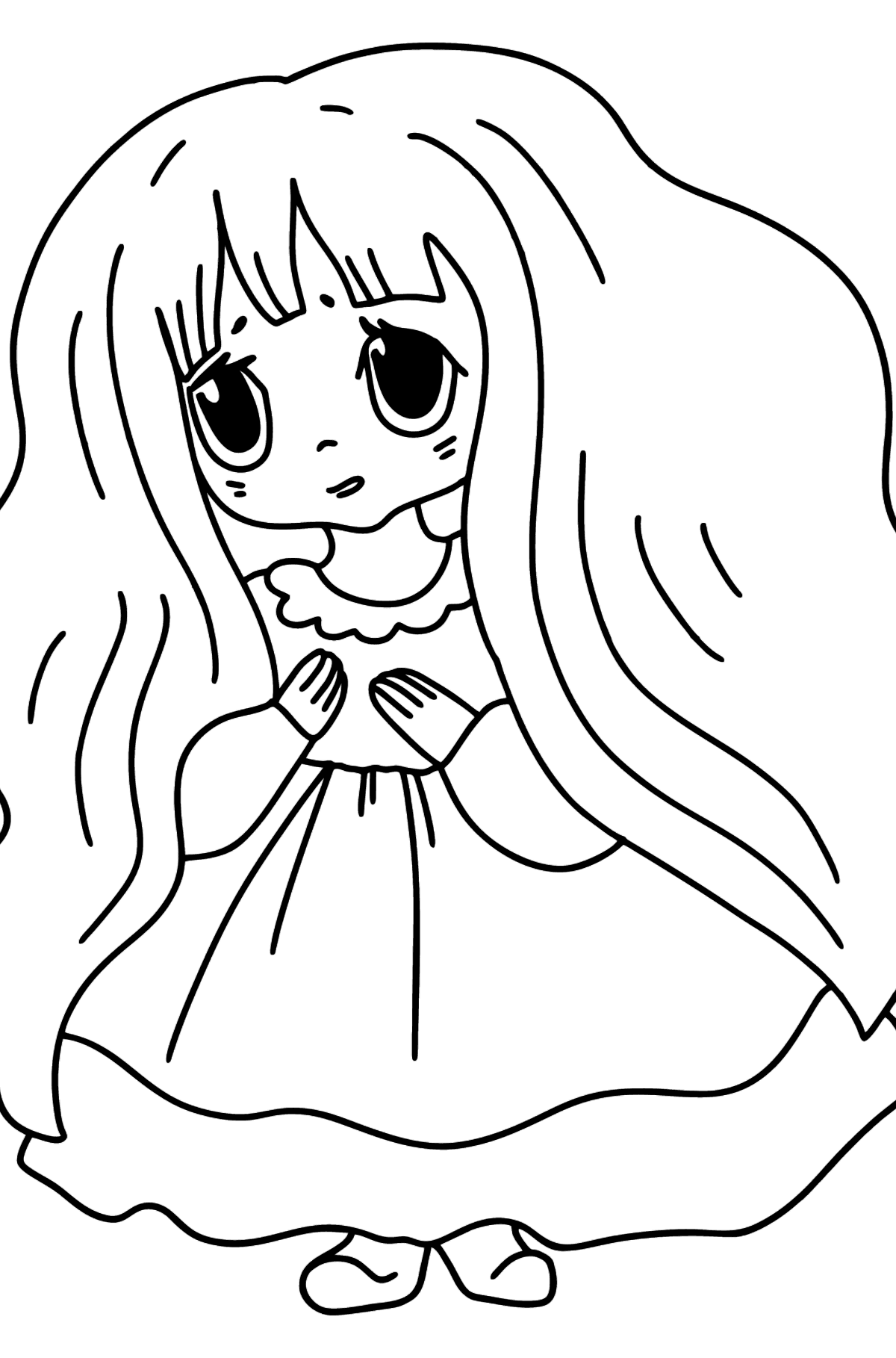 Anime trist jente tegning til fargelegging - Tegninger til fargelegging for barn